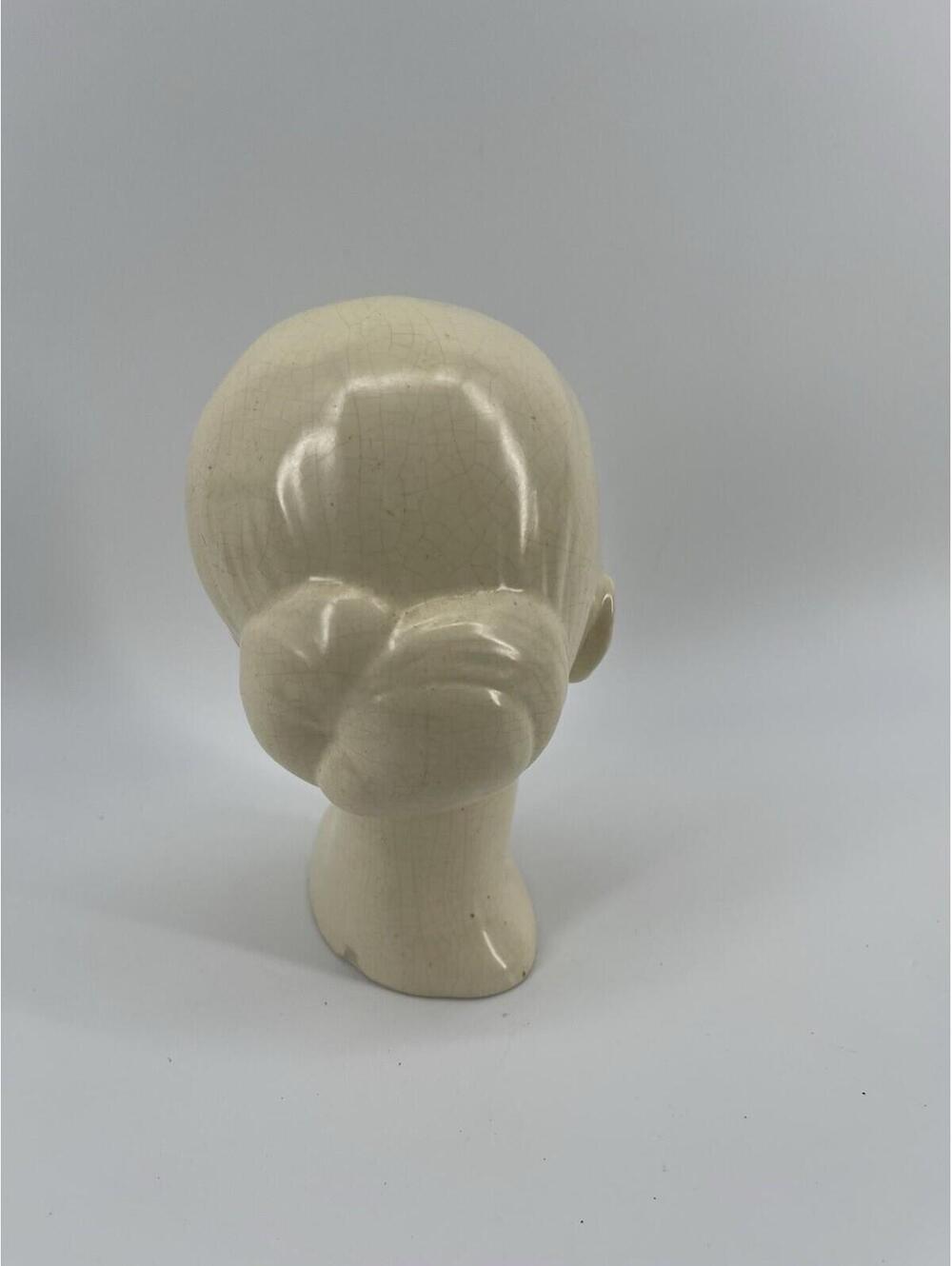Vintage Ceramic Female Mannequin Head Bust Wig Hat Display Cream Crackle 8” - Picture 4 of 7